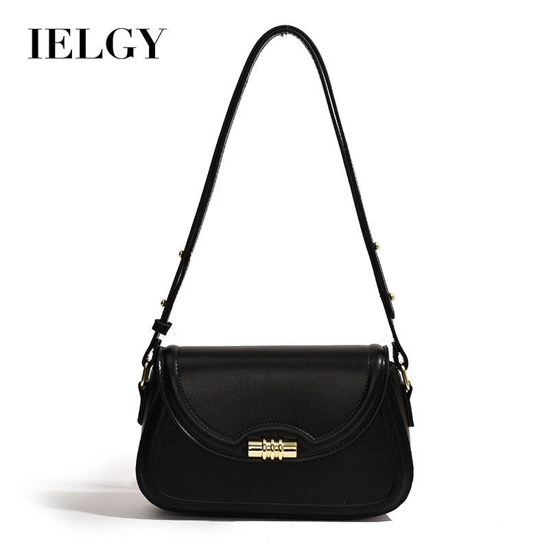 Ielgy Ladies Black Trendy Fashion Small Square Bag All-Match Casual Fashion Trendy Messenger Bag