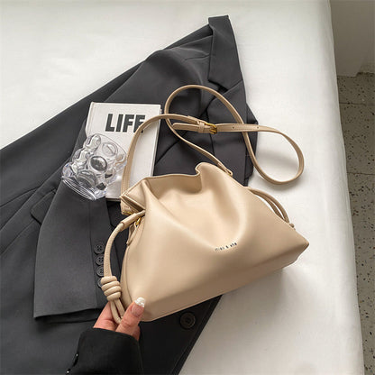Ielgy Female Bag Fashion Simple Drawstring Lucky Bag Bag One Shoulder Crossbody Large Capacity Bucket Bag Hand-Carrying Pleated Bag