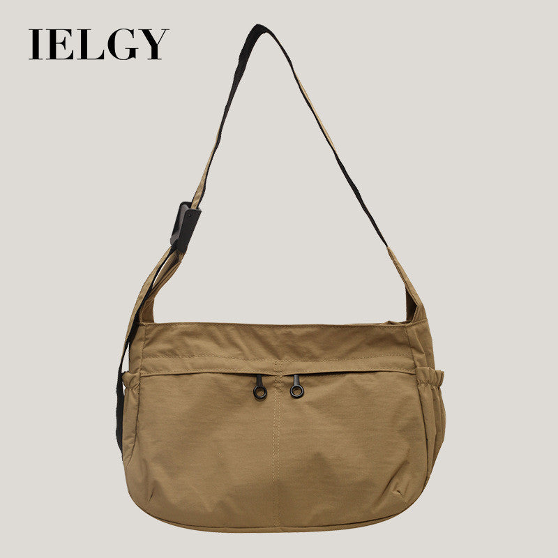 Ielgy Waterproof Nylon Cloth Bag Large Capacity Cross-body Dumpling Bag All-match Casual Lightweight Sports Style Shoulder Bag