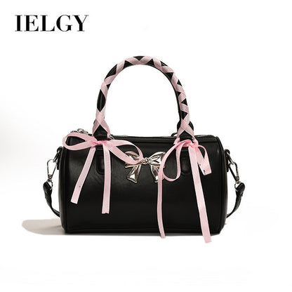 Ielgy Ballet Style Bowknot Portable Boston Bag Fashion One-Shoulder Messenger All-Match Pillow Bag