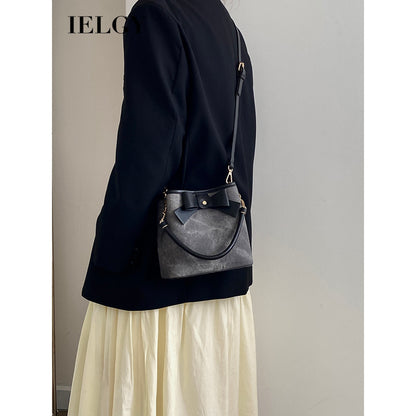 Ielgy Ladies High-End Retro Art Bucket Bag All-Match One-Shoulder Messenger Bag