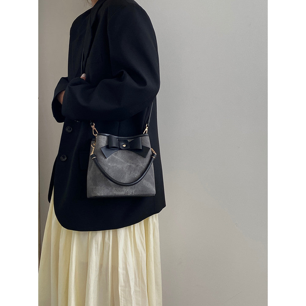 Ielgy Ladies High-End Retro Art Bucket Bag All-Match One-Shoulder Messenger Bag