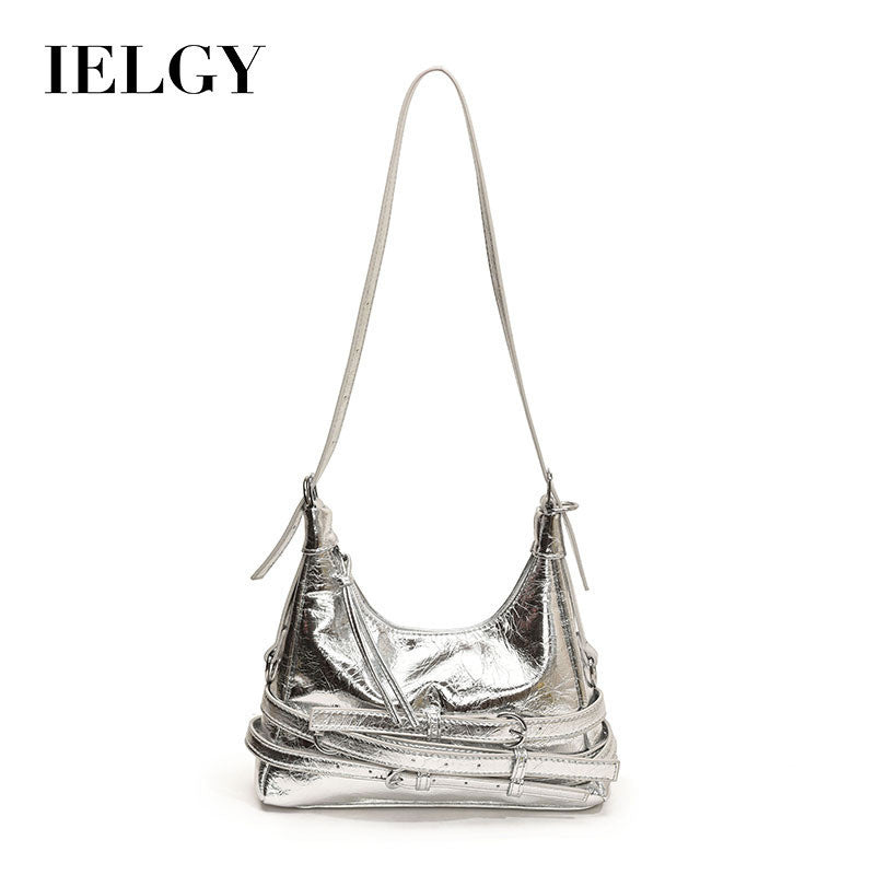 Ielgy Retro Hot Girl Style Large-Capacity Silver Stray Bag Fashionable All-Match One-Shoulder Messenger Underarm Bag Trendy