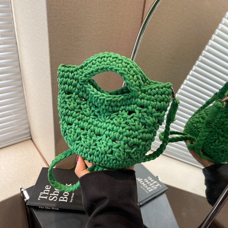 Ielgy Ladies Messenger Cotton Thread Woven Bag All-Match Hollow Straw Vacation Beach Bag Fresh