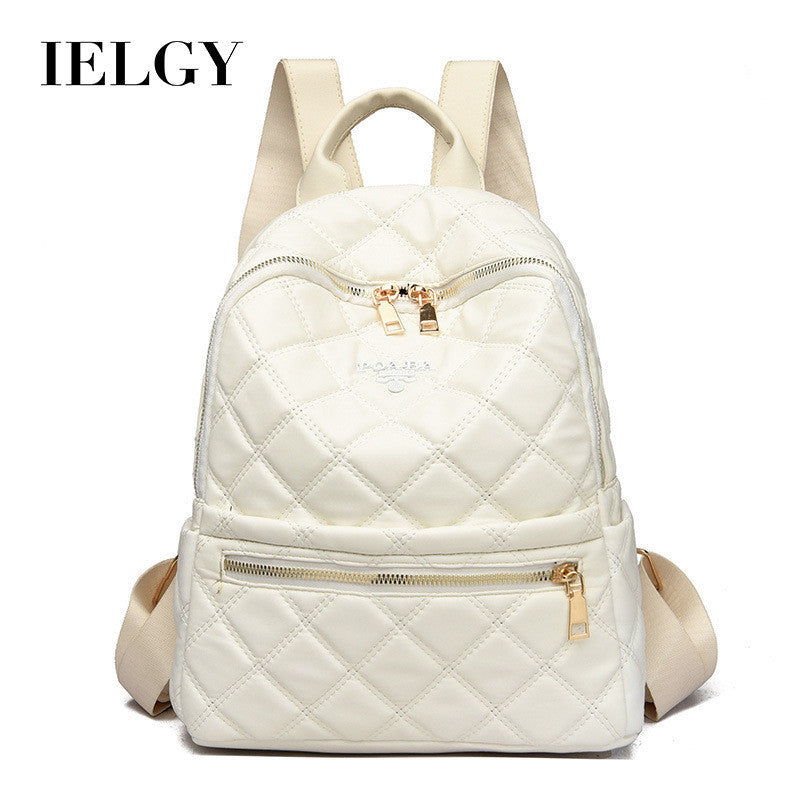 Ielgy Ladies Fashion Rhombus School Bag PU Soft Leather Texture Commuter Simple Leisure Travel Backpack