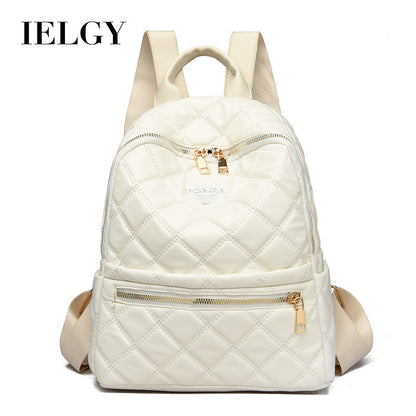 Ielgy Ladies Fashion Rhombus School Bag PU Soft Leather Texture Commuter Simple Leisure Travel Backpack