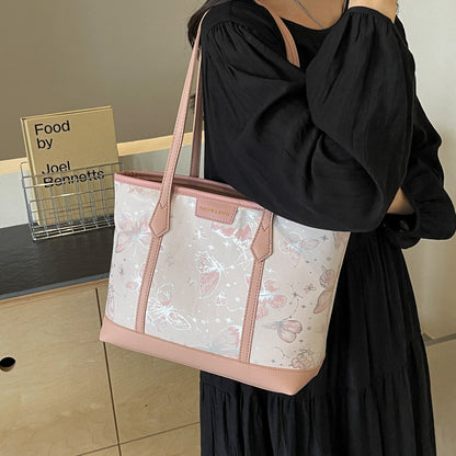 Ielgy Casual All-Match Butterfly One-Shoulder College Students Class Commuter Tote Bag Large Capacity