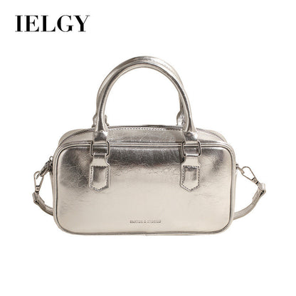 Ielgy Ladies High-End Boston Pillow Handbag Casual All-Match Silver Messenger Bag