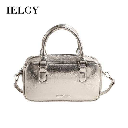 Ielgy Ladies High-End Boston Pillow Handbag Casual All-Match Silver Messenger Bag