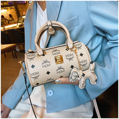 Ielgy Boston Letter Cylindrical Handbag Shoulder Crossbody Bag