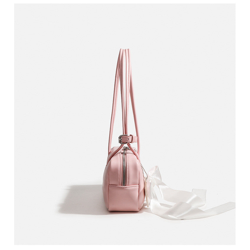 Ielgy Pink Bow One-Shoulder Underarm Bag Casual All-Match Pillow Bag High-End Baguette Bag