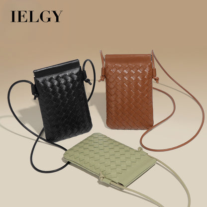 Ielgy Fashion Mini Mobile Phone Bag Hand-Woven Bag Simple Trendy All-Match Retro Small One-Shoulder Messenger Female Bag