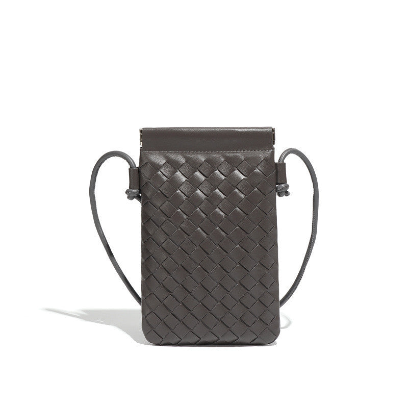 Ielgy Fashion Mini Mobile Phone Bag Hand-Woven Bag Simple Trendy All-Match Retro Small One-Shoulder Messenger Female Bag
