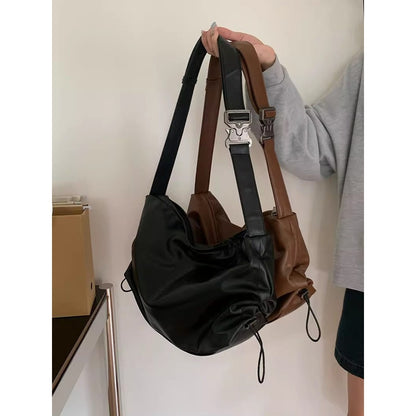 Ielgy Large-Capacity Pleated Tote Bag High-End Commuter Wide Shoulder Strap Messenger Bag