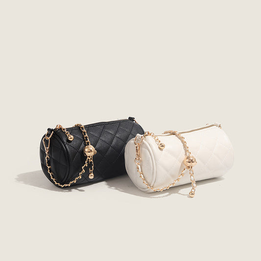 Ielgy Ladies Golden Ball Diamond Chain Pillow Bag All-Match One-Shoulder Cross-Body Cylinder Bag