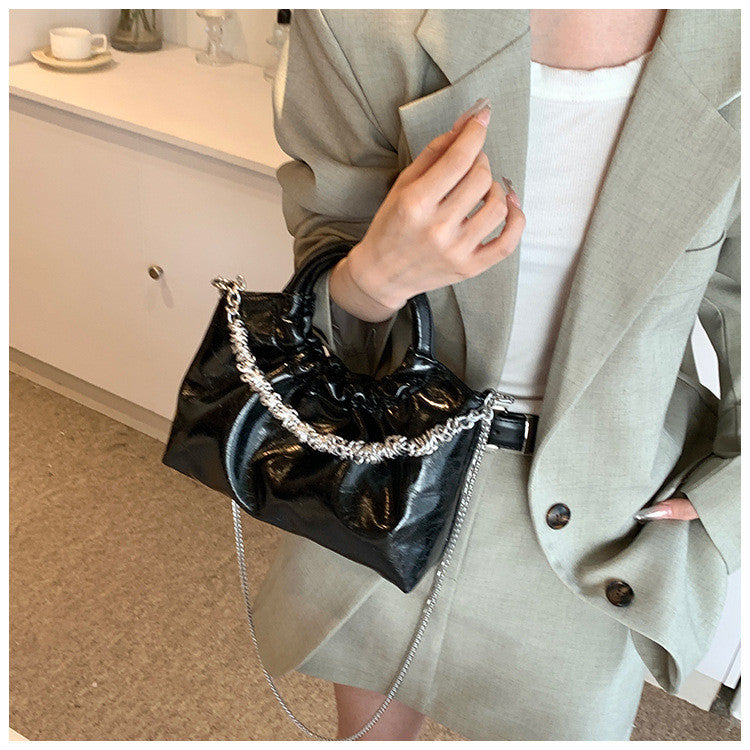 Ielgy Ladies Portable Pleated Bag Chain Silver Crossbody Cloud Bag