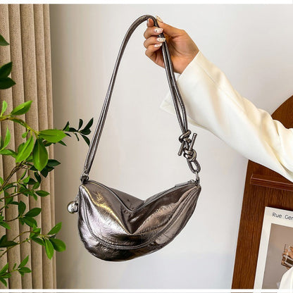 Ielgy Fashionable Trendy Silver Dumpling Bag Korean Version Simple Casual Large-Capacity One-Shoulder Female Bag