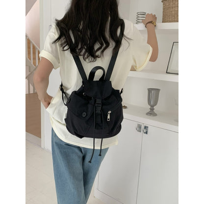 Ielgy New Style Korean Niche Design Outdoor Pocket Button Drawstring Backpack Nylon Backpack