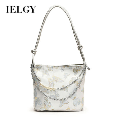 Ielgy New Chinese Fashion National Style Embroidered Butterfly Underarm Bucket Bag Large Capacity Simple All-Match Shoulder Bag