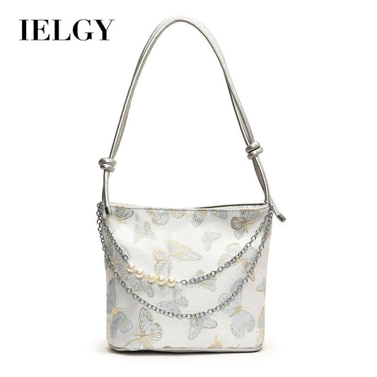 Ielgy New Chinese Fashion National Style Embroidered Butterfly Underarm Bucket Bag Large Capacity Simple All-Match Shoulder Bag
