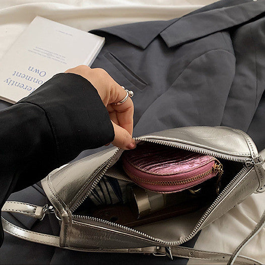 Ielgy Ladies Fashionable All-Match Large-Capacity Silver Shoulder Messenger Small Square Bag