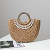 Ielgy Ladies Retro Straw Woven Portable Semicircle Shell Hand-Woven Seaside Vacation Beach Bag