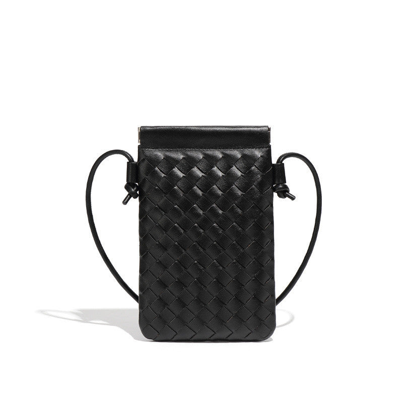Ielgy Fashion Mini Mobile Phone Bag Hand-Woven Bag Simple Trendy All-Match Retro Small One-Shoulder Messenger Female Bag