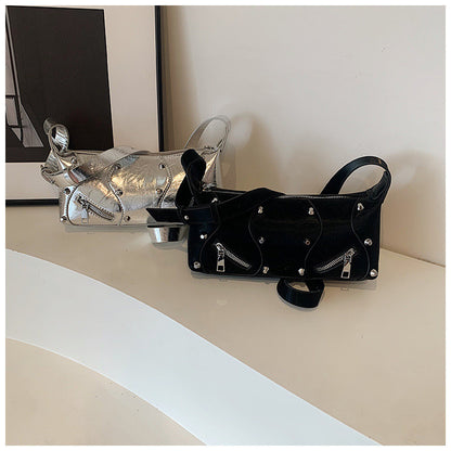 Ielgy Ladies Fashionable Hot Girl Style High-End Simple Shoulder Bag All-Match Silver Cross-Body Bag