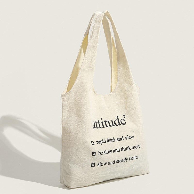 Ielgy Literary Canvas Bag Trendy All-Match Letter Shoulder Casual Simple Tote Bag