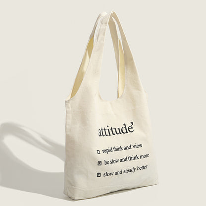 Ielgy Literary Canvas Bag Trendy All-Match Letter Shoulder Casual Simple Tote Bag