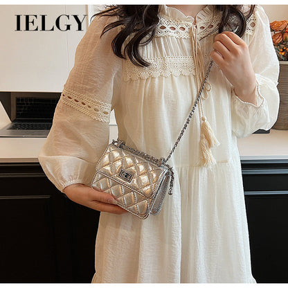 Ielgy Fashionable High-End Rhombus Shoulder Crossbody Chain Small Square Bag