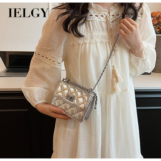 Ielgy Fashionable High-End Rhombus Shoulder Crossbody Chain Small Square Bag