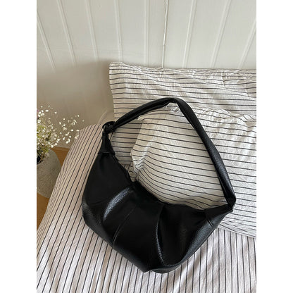 Ielgy Ladies Large-Capacity Retro Soft Leather Pleated Dumpling Bag Lazy Style Casual All-Match Croissant Shoulder Mess