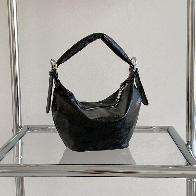 Ielgy Oil Wax Leather High-End Soft Leather One-Shoulder Commuter Underarm Bag Ladies All-Match Trendy Fashion Dumpling Bag