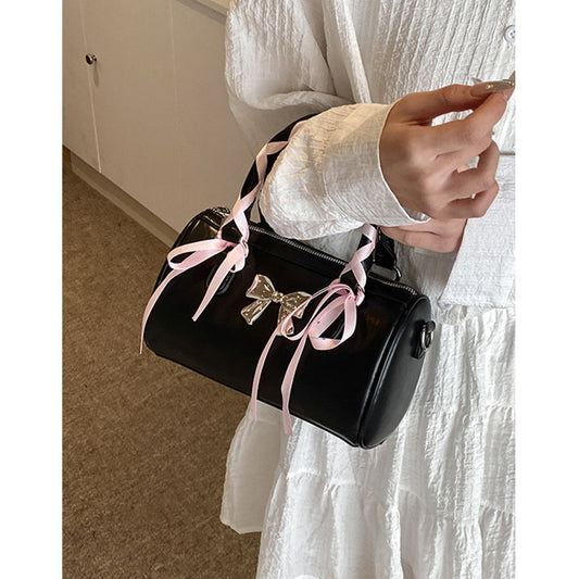 Ielgy Ballet Style Bowknot Portable Boston Bag Fashion One-Shoulder Messenger All-Match Pillow Bag