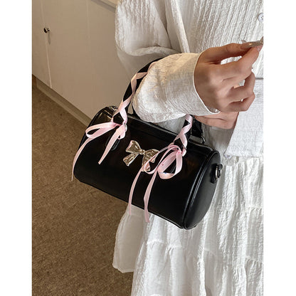 Ielgy Ballet Style Bowknot Portable Boston Bag Fashion One-Shoulder Messenger All-Match Pillow Bag