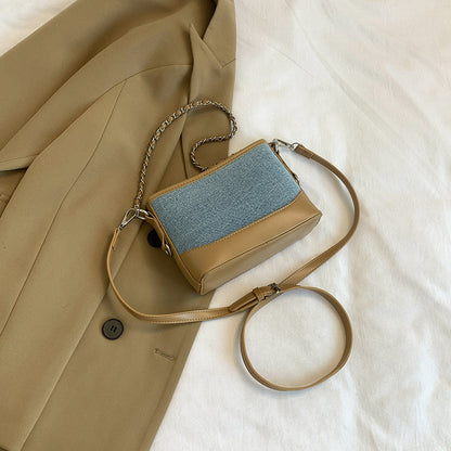 Ielgy Contrast Color Denim Bag All-Match Chain Cross-Body Bucket Bag