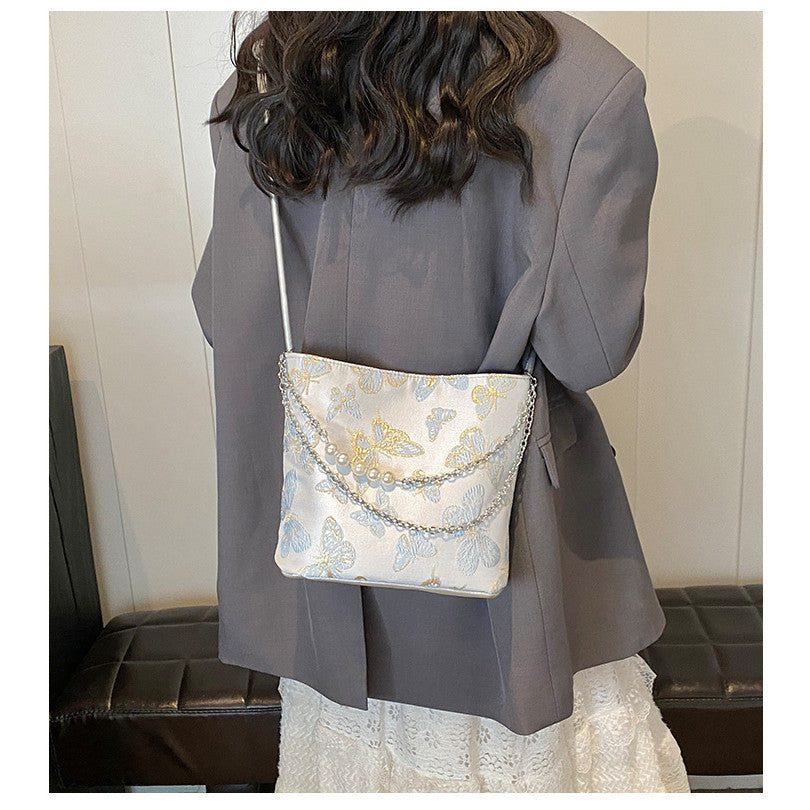 Ielgy New Chinese Fashion National Style Embroidered Butterfly Underarm Bucket Bag Large Capacity Simple All-Match Shoulder Bag
