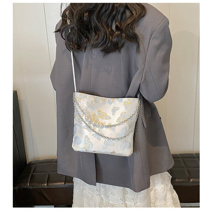 Ielgy New Chinese Fashion National Style Embroidered Butterfly Underarm Bucket Bag Large Capacity Simple All-Match Shoulder Bag