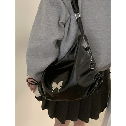 Ielgy Ladies Black Niche Underarm Bag Cool Casual Large-Capacity Cross-Body Commuter Tote Bag