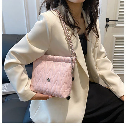 Ielgy Ladies Silver Simple Fashion Handbag Solid Color Child-Mother Bag High-Quality Trendy Classy Messenger Bag