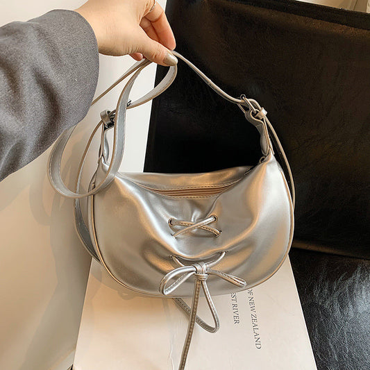 Ielgy Large-Capacity One-Shoulder Tote Bag All-Match Retro Fashion Bow Cross-Body Du