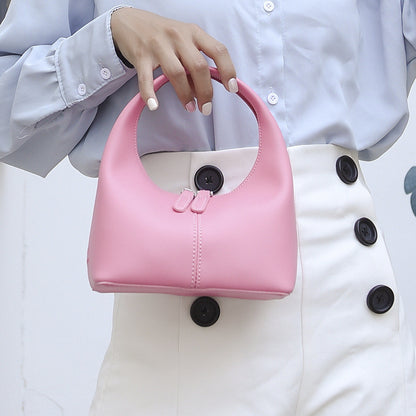 Ielgy Ladies Fashion Handbag Solid Color PU Fashion All-Match French Underarm Crescent Bag