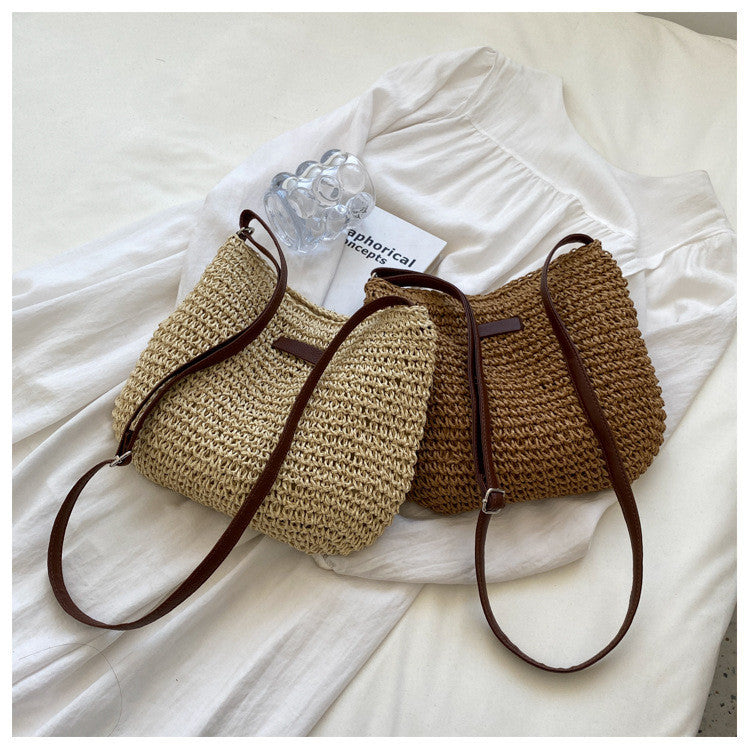 Ielgy Straw Shoulder Bag Korean Fashionable Woven Casual Beach Bag