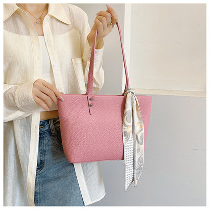 Ielgy Solid Color Large-Capacity Bucket Bag Tote Bag All-Match Commuter Shoulder Messen