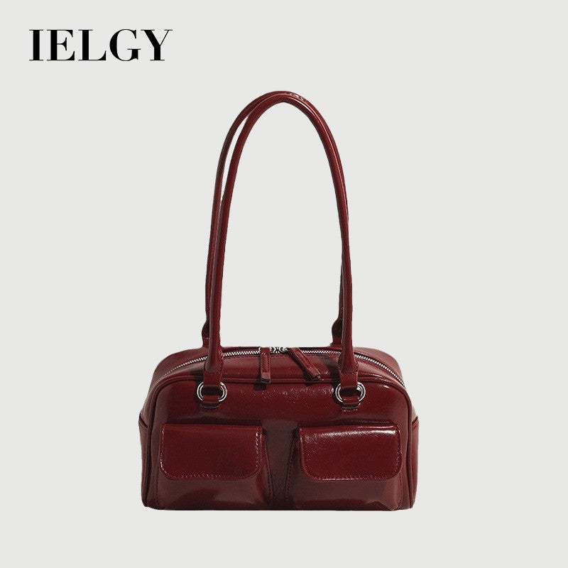 Ielgy Fashion Trend Boston Underarm Bag Melade Color Retro Bowling Shoulder Bag