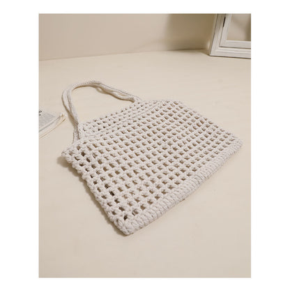 Ielgy Hollow Portable Cotton Thread Woven Bag Leisure Straw Woven Holiday Style Beach Bag All-Match Female Bag