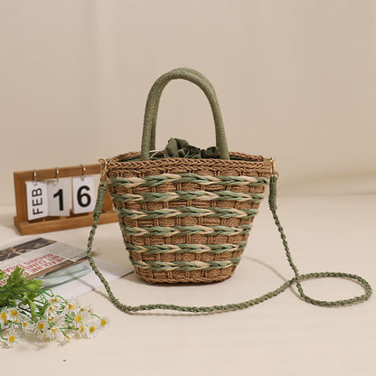 Ielgy Ladies Messenger Straw Bag Mori Style Portable Woven Holiday Style Beach Bag All-Match