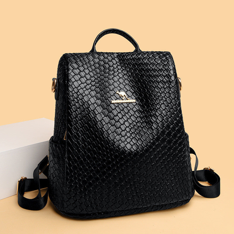 Ielgy Popular Woven Leather Backpack Multifunctional Anti-theft Student School Bag Travel Backpack