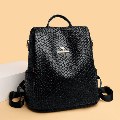 Ielgy Popular Woven Leather Backpack Multifunctional Anti-theft Student School Bag Travel Backpack